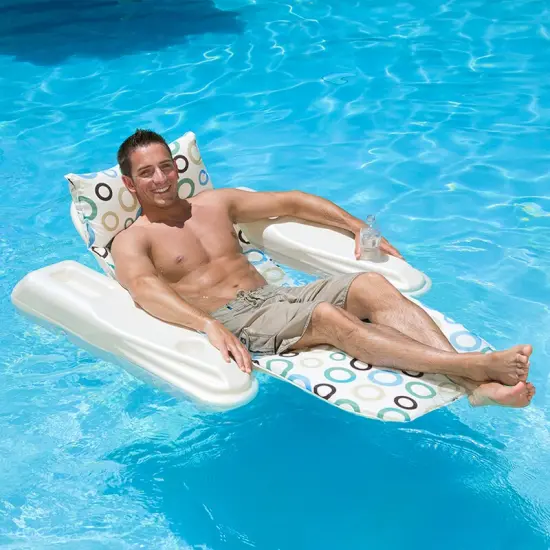 Swim Central 62" White and Blue Rio Sun Mod Dots Adjustable Floating Pool Chaise Lounge {4}