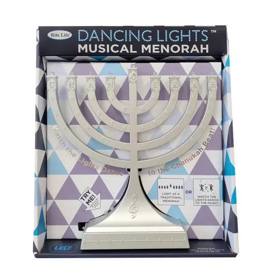 Rite Lite 7.25" LED Lighted Silver Metallic Dancing Lights Musical Hanukkah Menorah {5}