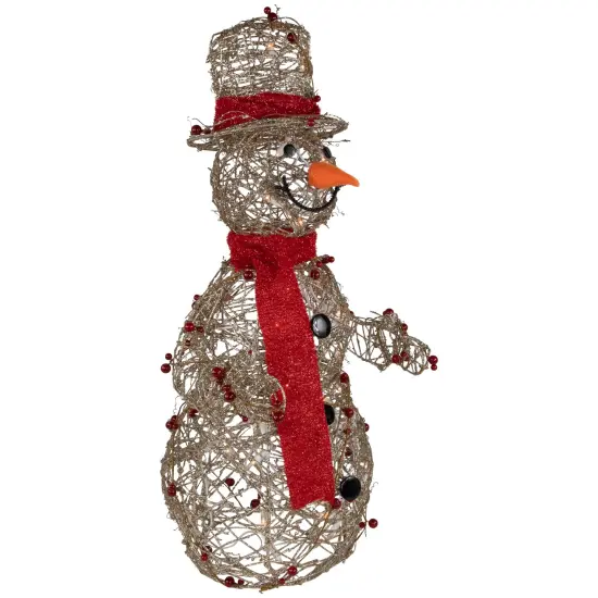 Northlight Lighted Glittered Snowman and Berries Outdoor Christmas Decoration - 28" Gold {5}
