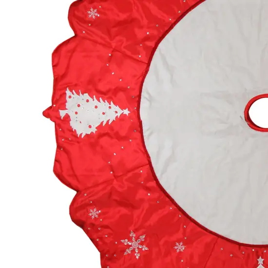 Allstate 54" Red and White Embroidered Jeweled Tree with Snowflake Christmas Tree Skirt {5}