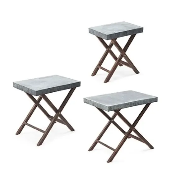 Napco Set of 3 Gray Faux Hammered Finish Metal Decorative Rectangular Nesting Tables {4}