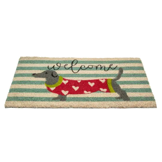 Northlight Natural Coir Rectangular Dachshund Dog Welcome Doormat 18" x 30" Blue {4}