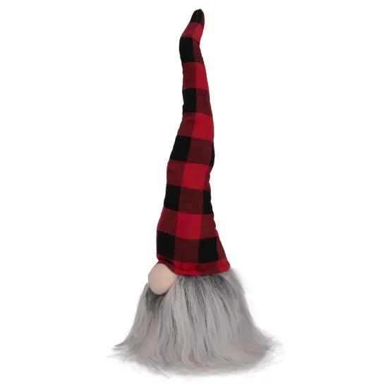 Northlight Buffalo Plaid Gnome Head with Long Beard Christmas Figure - 16" - Red and Black {4}