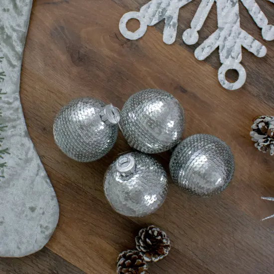 Northlight Sequin Christmas Ball Ornaments - 2.75" (70mm) - Silver - 4ct {4}