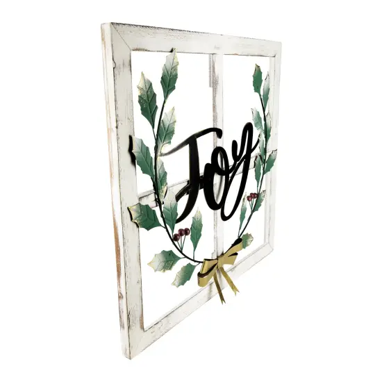 Northlight 23.75" Joy Window Frame with Holly Christmas Wall Sign White {4}