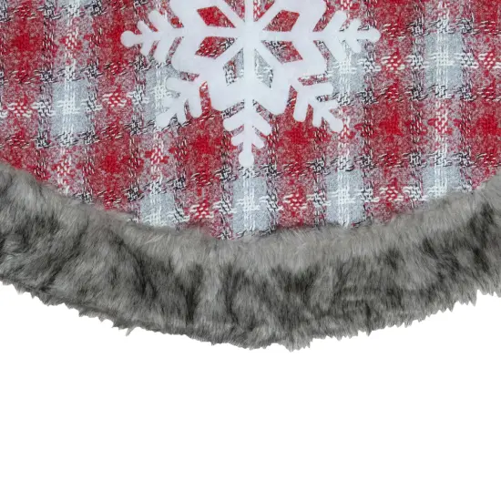 Northlight 48" Red and White Plaid Christmas Tree Skirt with Snowflake {6}