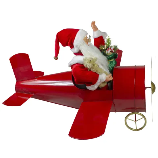Northlight 32" Waving Santa Delivering Presents on a Plane Christmas Decoration Red {5}