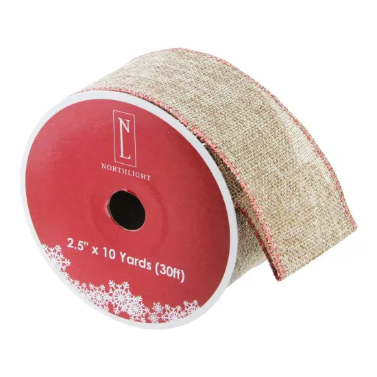 Northlight Pack of 12 Beige and Red Trim Wired Christmas Craft Ribbons - 2.5" x 120 Yards {4}