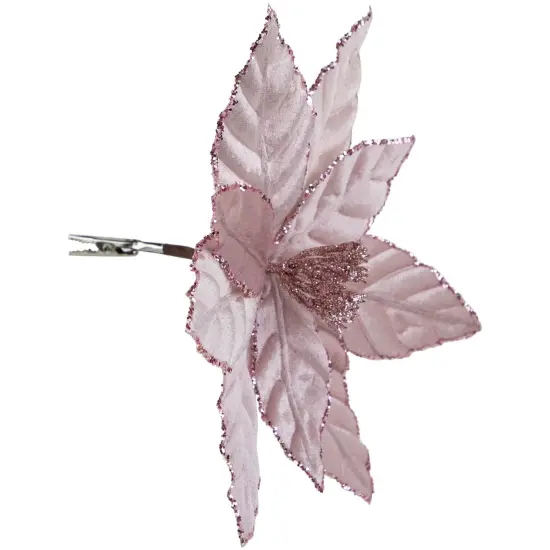 Northlight Glittered Poinsettia Christmas Floral Pick Clip-On Ornament - 10" - Pink {4}