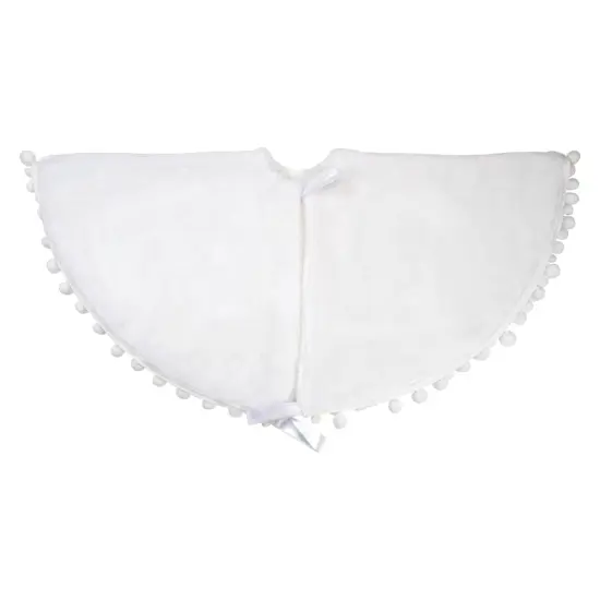 Northlight 36" White Christmas Tree Skirt With a Pom Pom Border and Tie Backs {6}