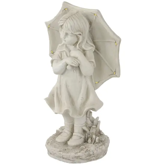Northlight 18" Solar LED Lighted Girl with Umbrella Outdoor Garden Statue Gray {5}