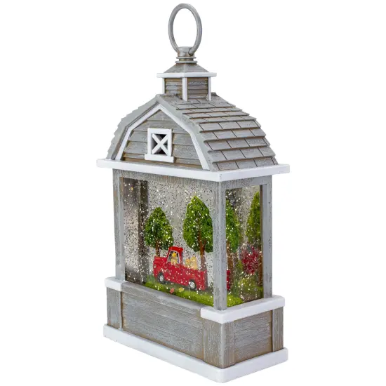 Raz 12.75" Lighted Gray Barn Snow Globe with Red Truck and Dogs {4}