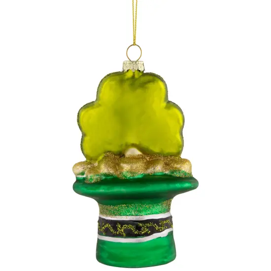 Northlight 4.75" Shamrock and Leprechaun Hat Glass Christmas Ornament Green {6}