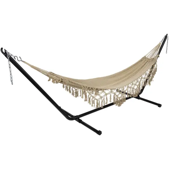 Northlight Macrame Hammock with Patterned Tassels - 78" x 31" - Brown {4}