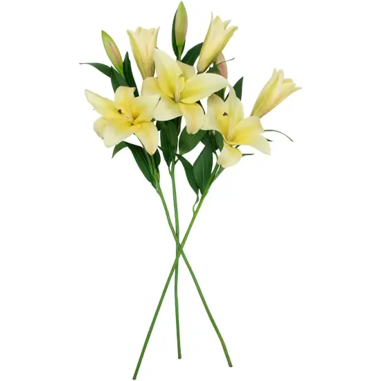 Northlight Real Touch&trade; Yellow Artificial Lily Floral Stems, Set of 5 - 38" {4}