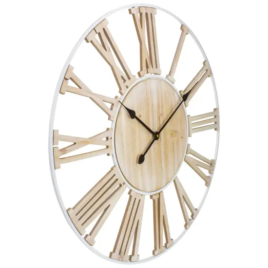 Northlight Wood and Metal Roman Numeral Battery Operated Round Wall Clock - 28" White {4}