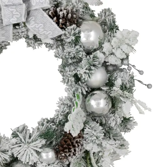Northlight Glitter and Frosted Foliage Artificial Christmas Wreath with Bow, 30-Inch, Unlit White {5}