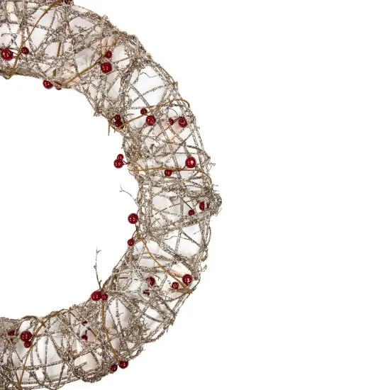 Northlight 18" Pre-Lit Champagne Gold Glittered Rattan Berry Artificial Christmas Wreath - Clear Lights {5}