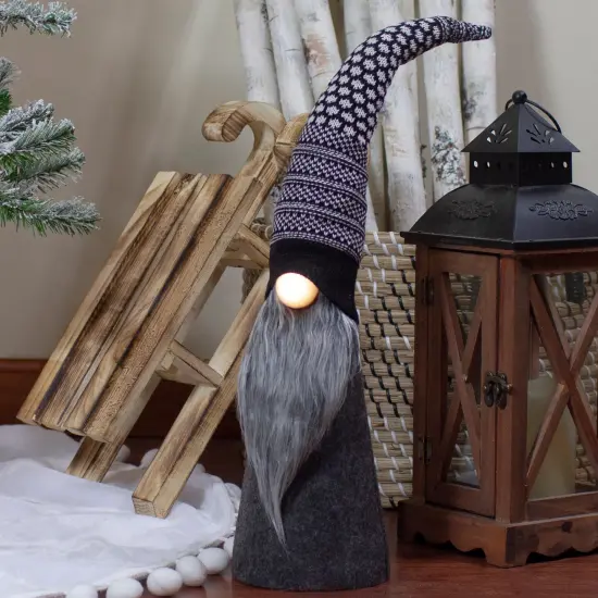 Northlight LED Lighted Cone Gnome with Knitted Hat Christmas Figure - 20" - Black and White {4}