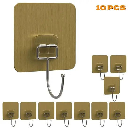 Kitcheniva Heavy Duty Adhesive Sticky Hooks Gold 10 pcs {1}