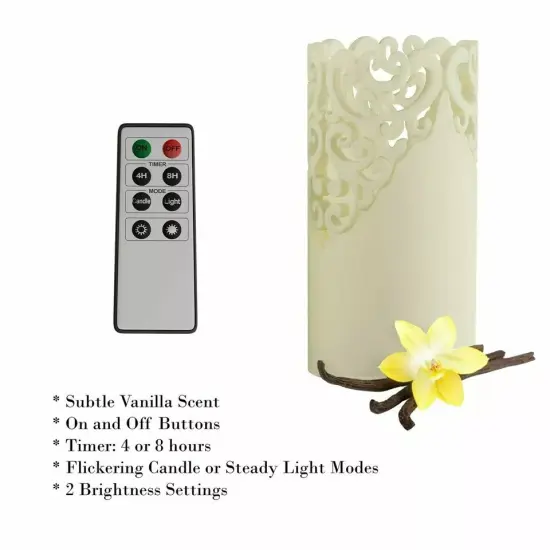 Set of 3 Real Wax Flameless LED Light Candles Remote and Timer Lacey Laser Cut {2}