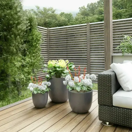 3 Large Heavy Fiber Clay Outdoor Planters Pot Drainage Holes Garden Patio Decor {4}