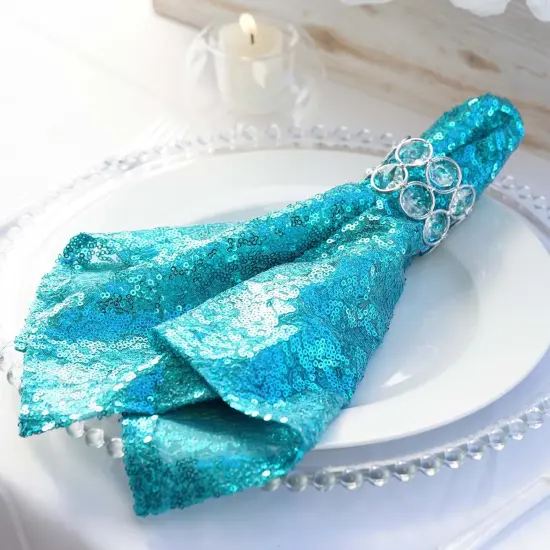 20" Sequined Napkin for Wedding Party Turquoise {3}