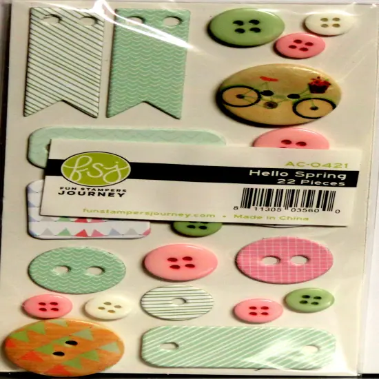 Fun Stampers Journey Hello Spring Adhesive Chipboard & Buttons Embellishments {1}