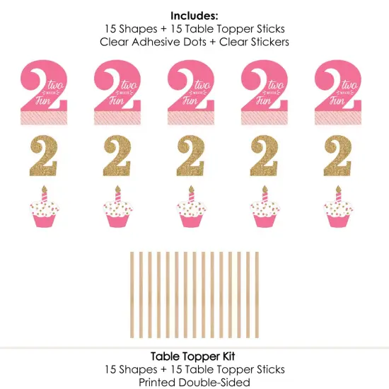 Big Dot of Happiness 2nd Birthday Girl - Two Much Fun - Second Birthday Party Centerpiece Sticks - Table Toppers - Set of 15 {7}