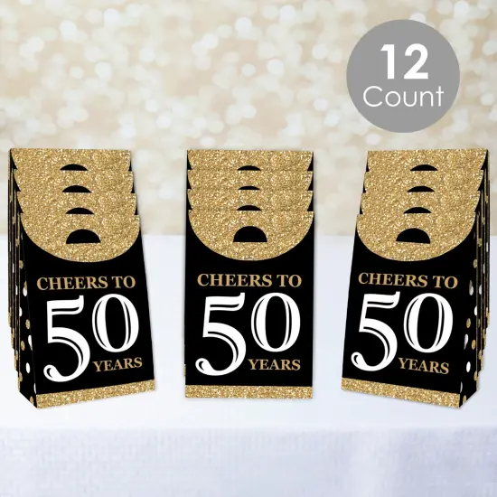 Big Dot of Happiness Adult 50th Birthday - Gold - Birthday Gift Favor Bags - Party Goodie Boxes - Set of 12 {3}