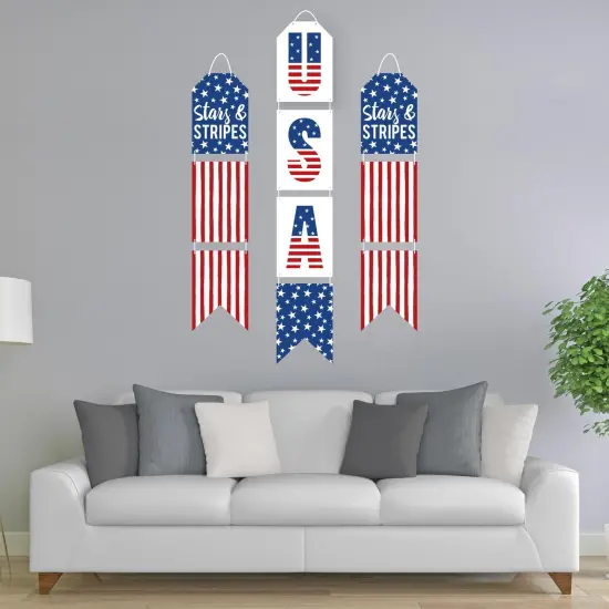 Big Dot of Happiness Stars & Stripes - Hanging Vertical Paper Door Banners - Memorial Day, 4th of July & Labor Day Wall Decor Kit - Indoor Door Decor {3}