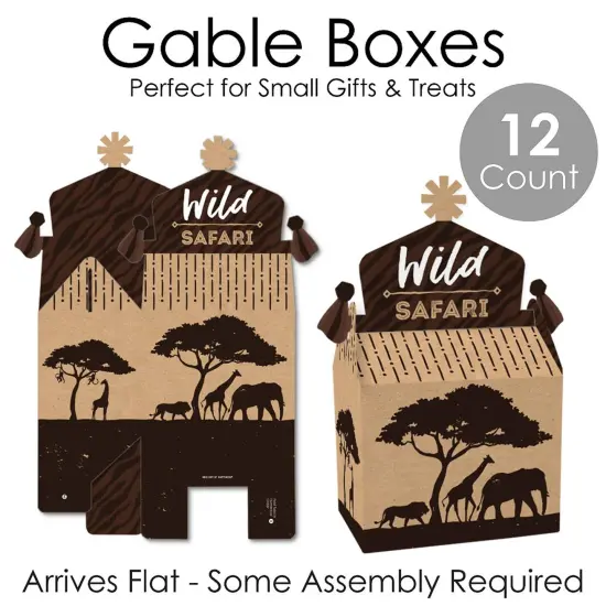 Big Dot of Happiness Wild Safari - Treat Box Party Favors - African Jungle Adventure Birthday Party or Baby Shower Goodie Gable Boxes - Set of 12 {7}