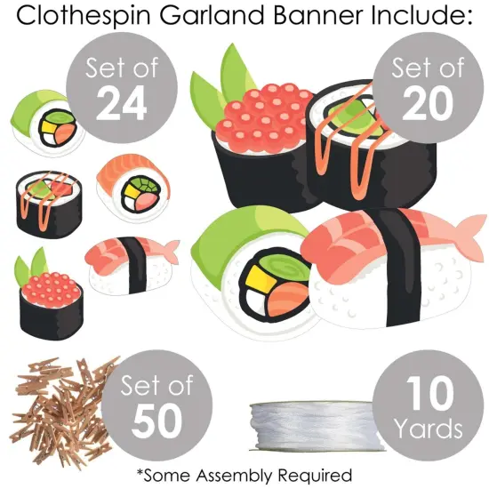 Big Dot of Happiness Let's Roll - Sushi - Japanese Party DIY Decorations - Clothespin Garland Banner - 44 Pieces {6}