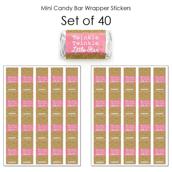Big Dot of Happiness Pink Twinkle Twinkle Little Star - Mini Candy Bar Wrapper Stickers - Baby Shower or Birthday Party Small Favors - 40 Count {4}