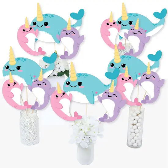 Big Dot of Happiness Narwhal Girl - Under The Sea Baby Shower or Birthday Party Centerpiece Sticks - Table Toppers - Set of 15 {3}
