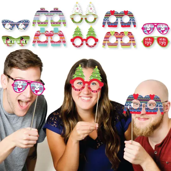 Big Dot of Happiness Wild and Ugly Sweater Party Glasses & Masks - Paper Card Stock Holiday & Christmas Animals Party Photo Booth Props Kit - 10 Count {3}