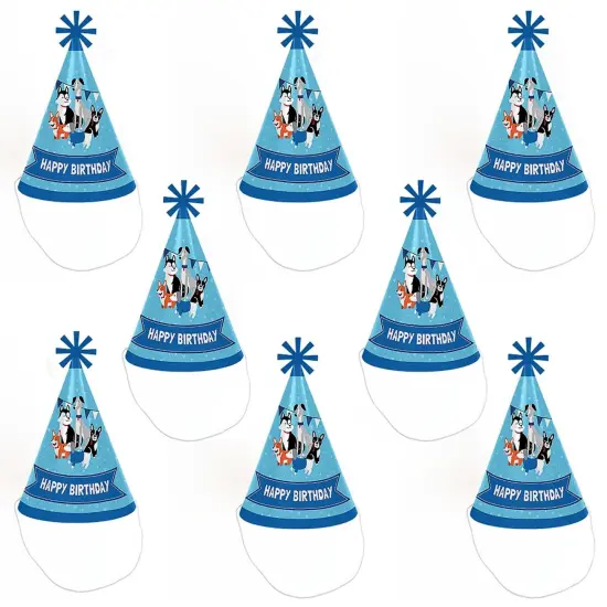 Big Dot of Happiness Pawty Like a Puppy - Cone Happy Birthday Party Hats for Kids and Adults - Set of 8 (Standard Size) {7}