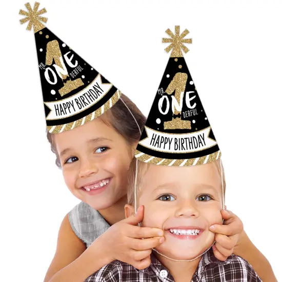 Big Dot of Happiness 1st Birthday Little Mr. Onederful - Cone Happy Birthday Party Hats for Kids and Adults - Set of 8 (Standard Size) {3}