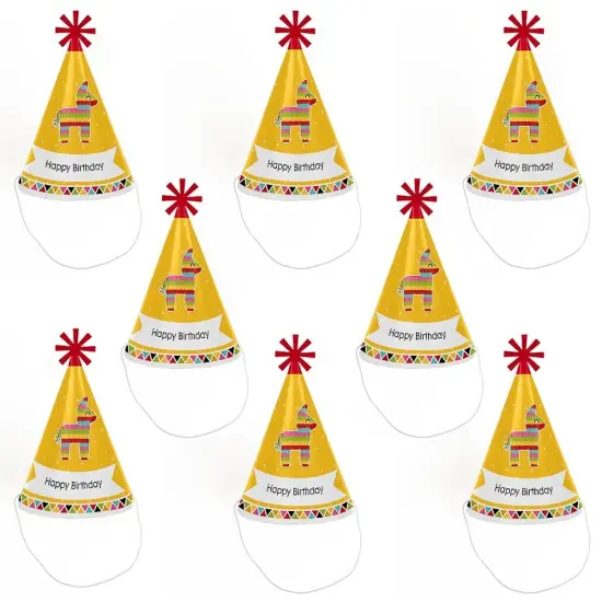Big Dot of Happiness Let's Fiesta - Cone Fiesta Happy Birthday Party Hats for Kids and Adults - Set of 8 (Standard Size) {7}