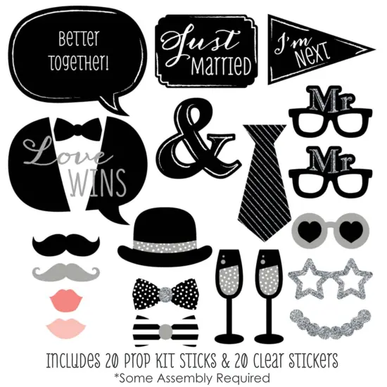 Big Dot of Happiness Mr. & Mr. - Silver - Gay Wedding Photo Booth Props Kit - 20 Count {3}
