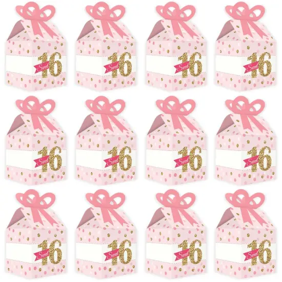 Big Dot of Happiness Sweet 16 - Square Favor Gift Boxes - 16th Birthday Party Bow Boxes - Set of 12 {6}