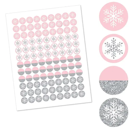 Big Dot of Happiness Pink Winter Wonderland - Snowflake Party or Baby Shower Round Candy Sticker Favors - Labels Fits Chocolate Candy (1 Sheet of 108) {3}