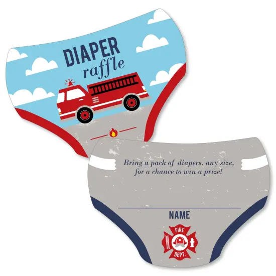 Big Dot of Happiness Fired Up Fire Truck - Diaper Shaped Raffle Ticket Inserts - Firefighter Firetruck Baby Shower Activities Diaper Raffle Game 24 Ct {1}