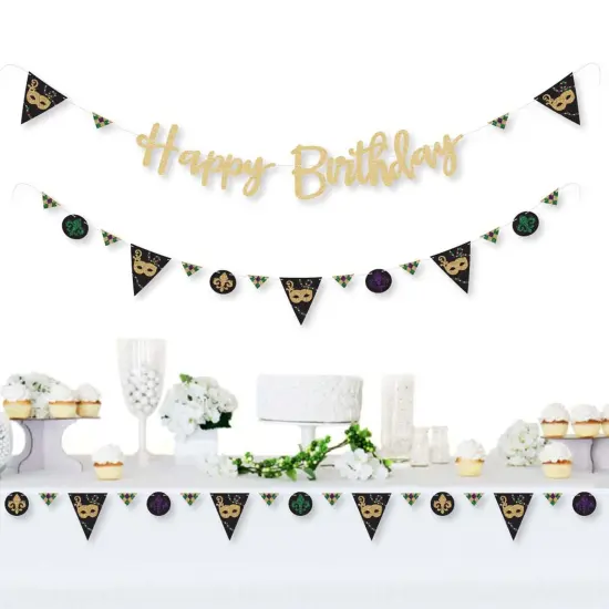 Big Dot of Happiness Mardi Gras - Masquerade Birthday Party Letter Banner Decoration - 36 Cutouts & No-Mess Real Gold Glitter Happy Birthday Letters {3}