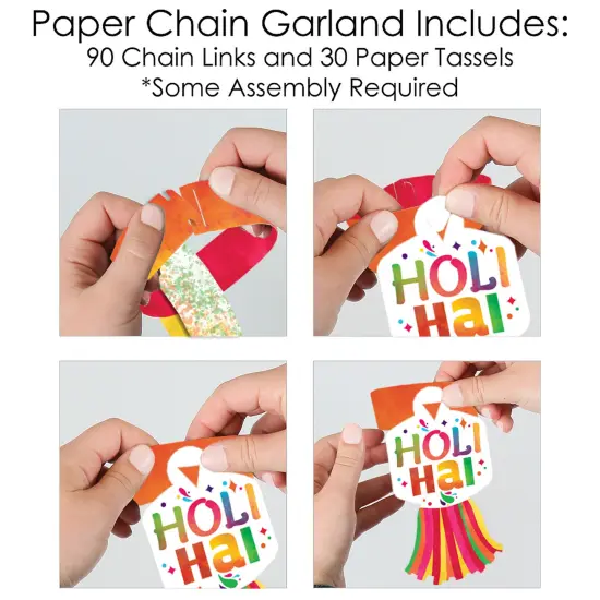 Big Dot of Happiness Holi Hai - 90 Chain Links and 30 Paper Tassels Decoration Kit - Festival of Colors Party Paper Chains Garland - 21 feet {6}