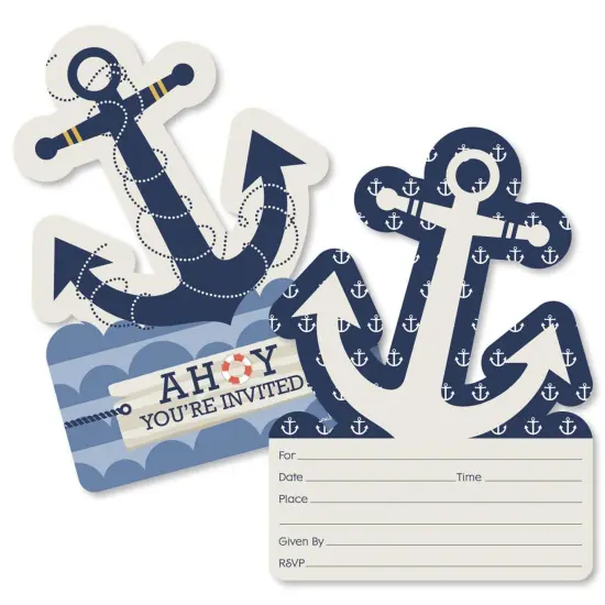 Big Dot of Happiness Ahoy - Nautical - Shaped Fill-in Invitations - Baby Shower or Birthday Party Invitation Cards with Envelopes - Set of 12 {1}
