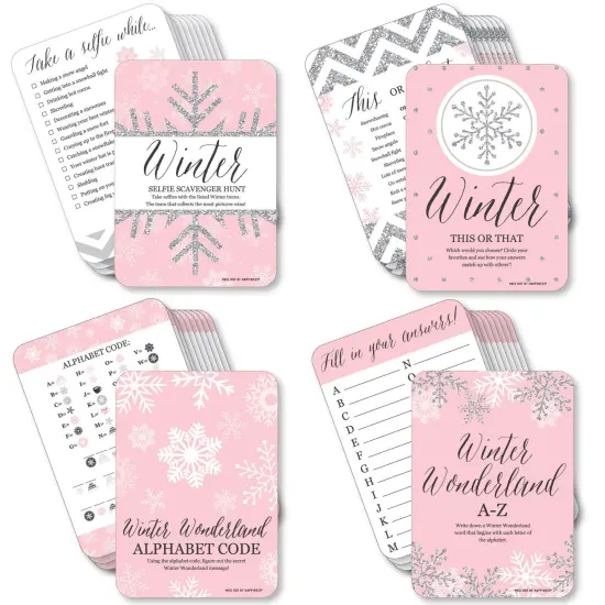 Big Dot of Happiness Pink Winter Wonderland - 4 Holiday Snowflake Birthday Party and Baby Shower Games - 10 Cards Each - Gamerific Bundle {1}