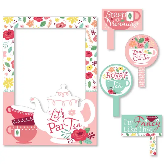 Big Dot of Happiness Floral Let's Par-Tea - Garden Tea Party Selfie Photo Booth Picture Frame and Props - Printed on Sturdy Material {7}