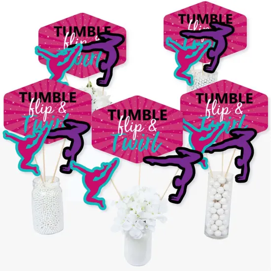 Big Dot of Happiness Tumble, Flip & Twirl - Gymnastics - Birthday Party or Gymnast Party Centerpiece Sticks - Table Toppers - Set of 15 {3}