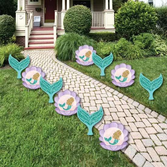 Big Dot of Happiness Let's Be Mermaids - Mermaid & Seashell Lawn Decorations - Outdoor Baby Shower or Birthday Party Yard Decorations - 10 Piece {1}